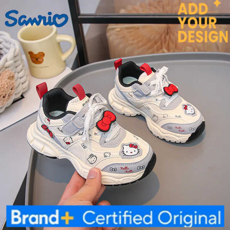 Sanrio KidsCasual Shoes Sneakers Cartoon Hello Kitty Bow PU Leather Spring Shoes For Girls Anti-slip Breathable Pink gray Sh H251223