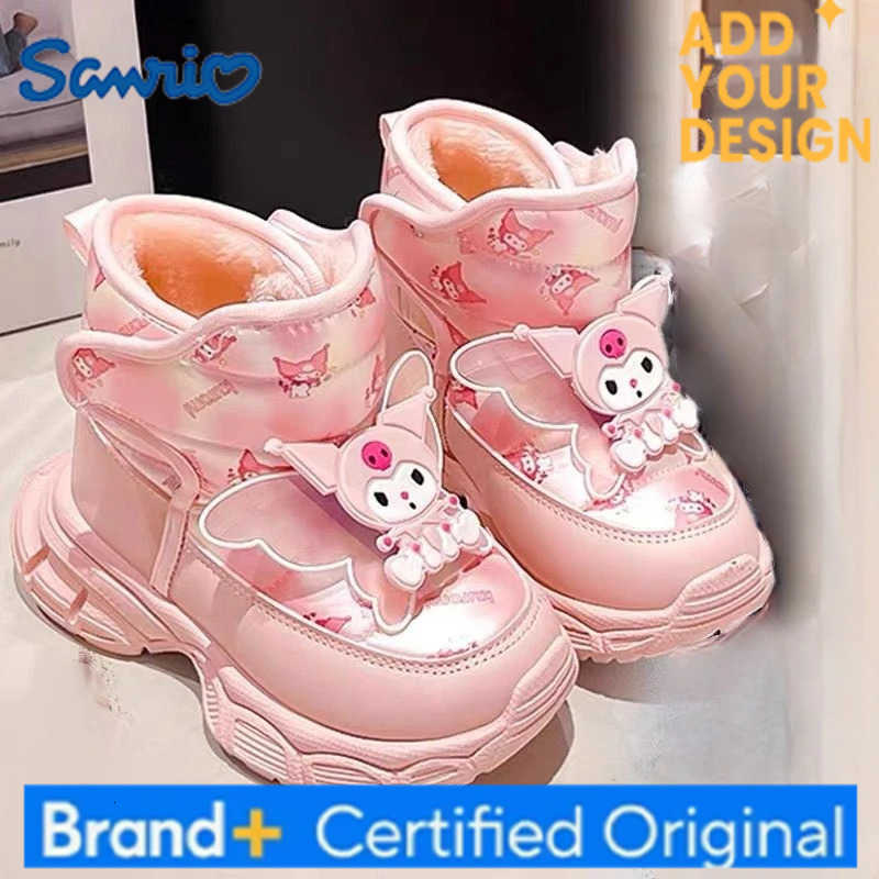 Sanrio KidsCasual Shoes Boots Kuromi PU Leather Winter Running Shoes For Children Anti-slip Keep Warm Purple Pink Size 26-37 H251223