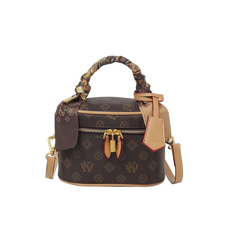 wk premium sense portable small square bag women 2025 new retro printing mini bucket bag shoulder bag oblique span bag women