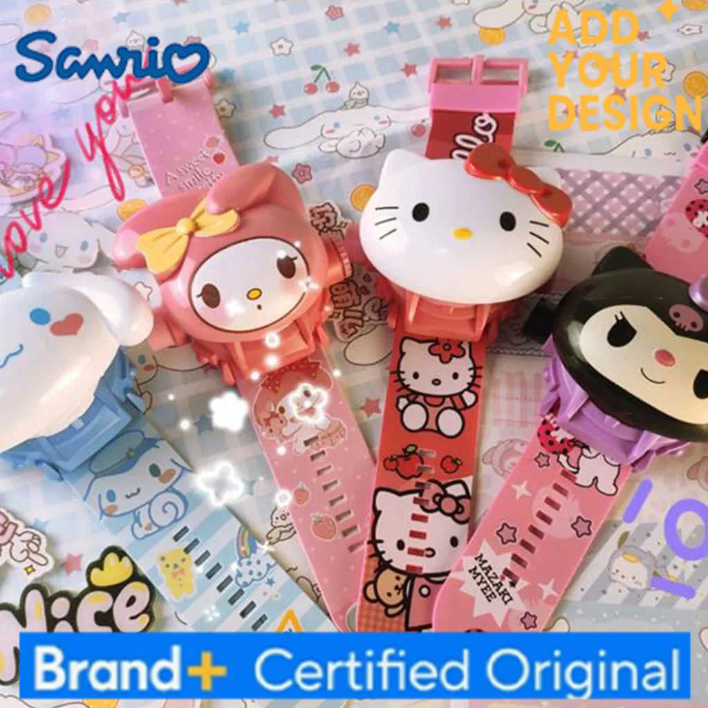 Sanrio 3D Projection Digital Watch Cinnamoroll Hello Kitty Kuromi Melody Anime Figures Cartoon Cute Toy Gifts for Girls Children H25122311