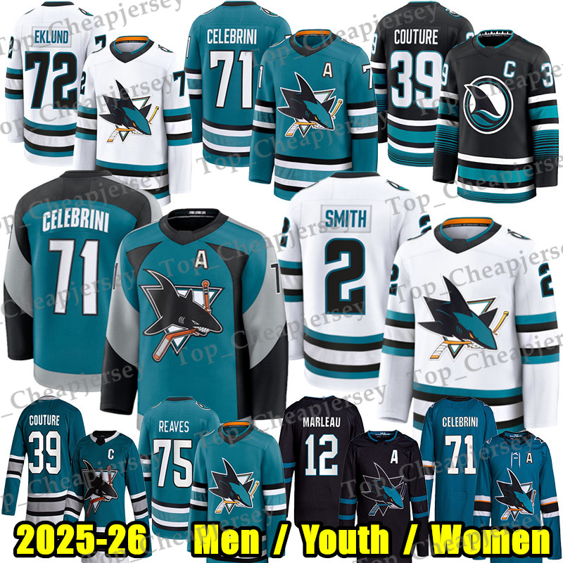 #71 Macklin Celebrini sj hockey jersey sharks jersey #2 Will Smith Michael Misa Ryan Reaves Sam Dickinson Jeff Skinner Mario Ferraro Toffoli William Eklund jersey