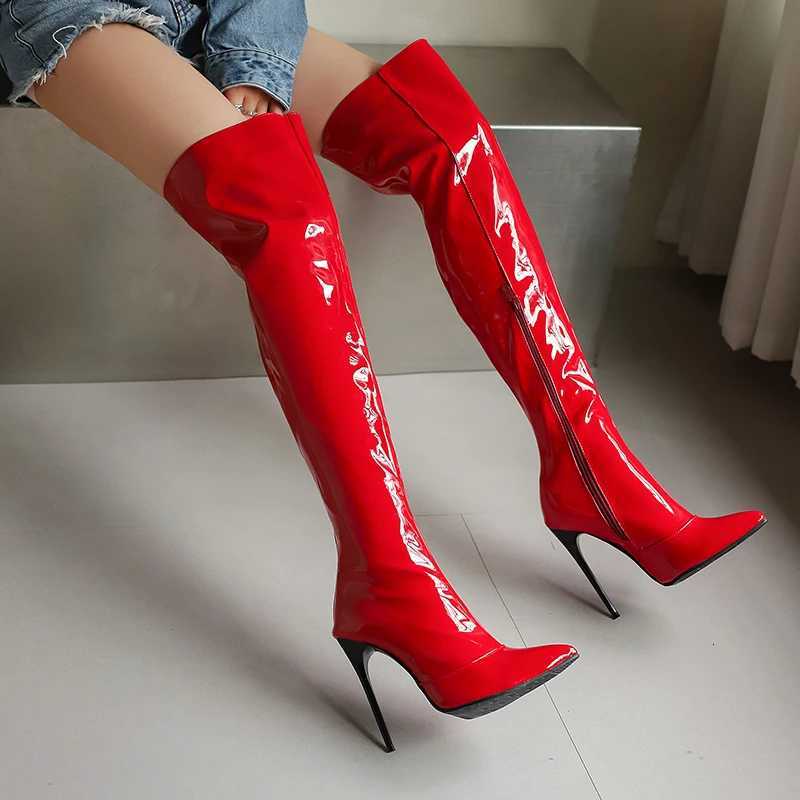 SGESVIER Womens Over the Knee High Boots Sexy Point Toe Autumn Winter Shoes Black Red Heeled Long Boot Ladies Party ShoesT251223