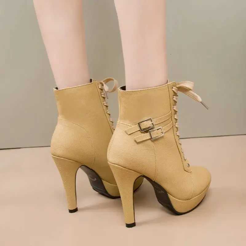 Women Shoes High Heel Platform Boots for Women Fashion Lace Up Heeled Womens Ankle Boots Dress Party Ladies Short Botas 2024T251223