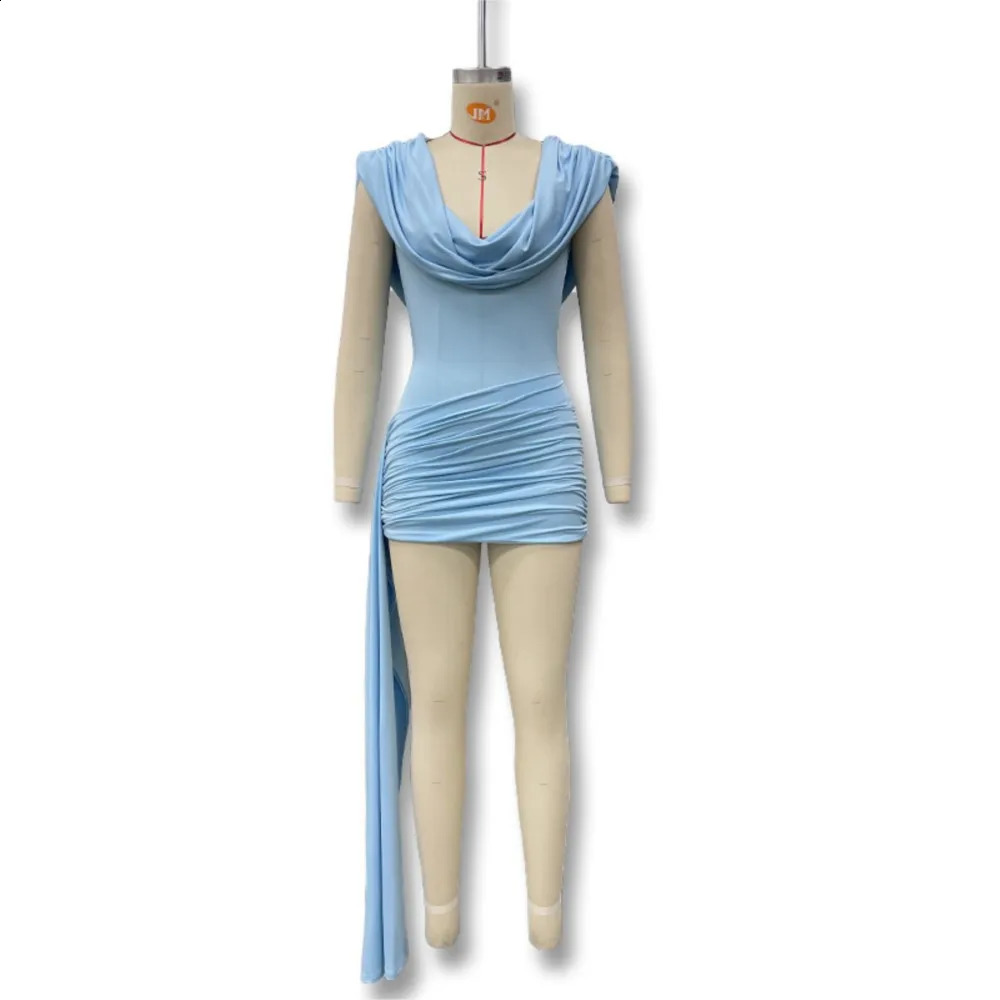 Pleated Hip Summer Womens Deep V-Neck Sexy Slim Halter Neck Sleeveless Irregular Short Dress Ropa Mujer Vestidos 251223 C260312