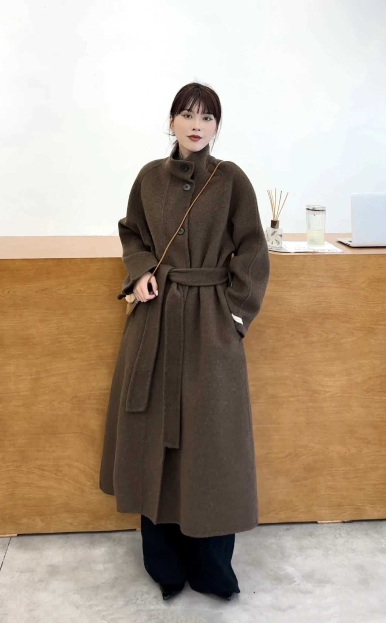 Double Sided Cashmere Coat For Women 2025 Winter New Temperament Turtleneck Woolen Overcoat Female Loose Woolen ClothesT251224