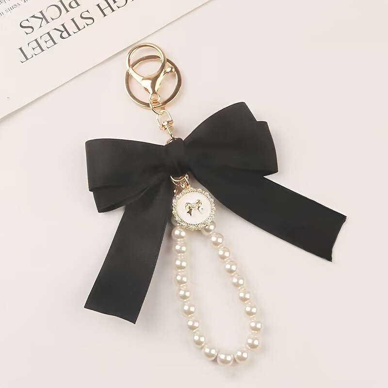 Large Bowknot Pearl Keychain Pendant Creative Colorful Ribbon Cloth Knot Accessories Earphone Case Bag Accessory
