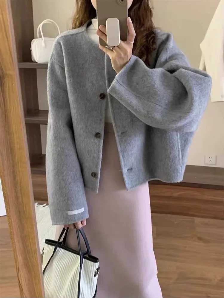 Wool Overcoat Winter Autumn Womens Short Coat Office Lady Elegant Double-sided Woolen Coat 2025 New Cardigan Jackets LooseT251224
