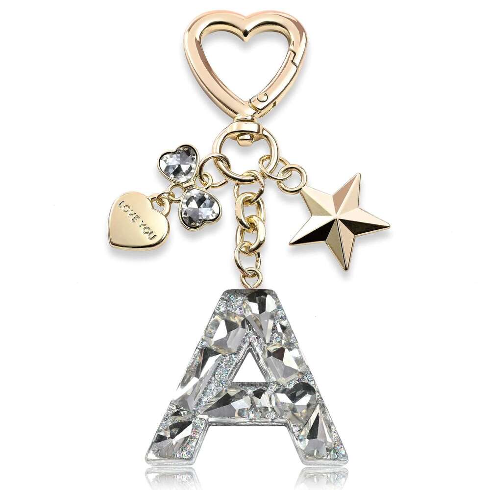 Hot-Selling Initial English Star Heart Bow Keychain Shiny Pendant Bag Accessory