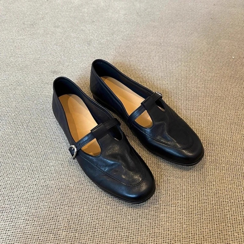 Spring/Fall Womens Vintage Mary Jane Shoes - Square Toe Low Cut Flats Soft Leather Loafers British Style Casual Shoes 251223