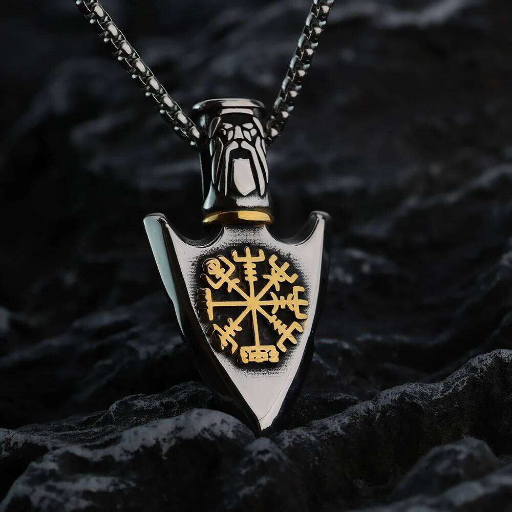 European and American Viking Compass Rune Arrow Titanium Men's Creative Stainless Steel Pendant Necklace X251224