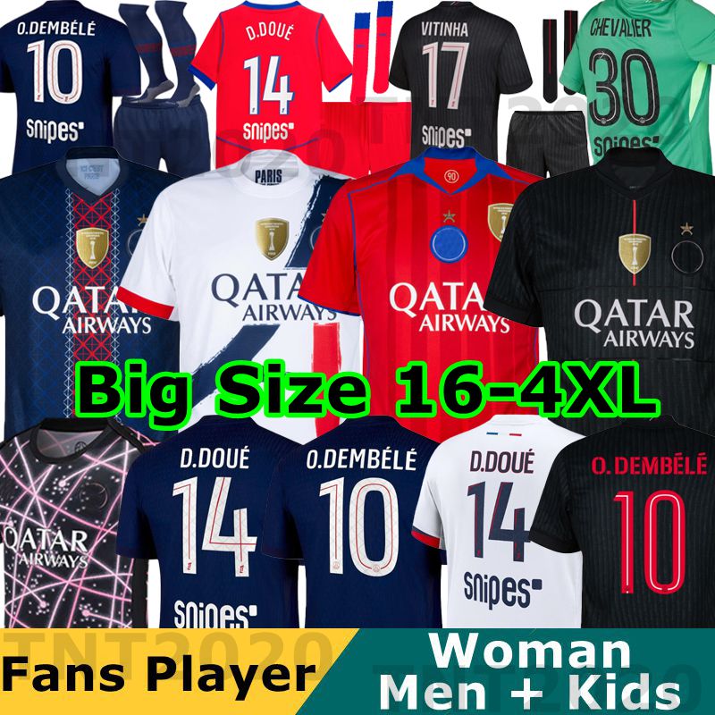 XXXL 4XL 25 26 O.DEMBELE PSGES soccer jerseys Cup D.DOUE JOAO NEVES BARCOLA N.MENDES HAKIMI 2025 2026 goalkeeper CHEVALIER football shirts Player version kids kits sets