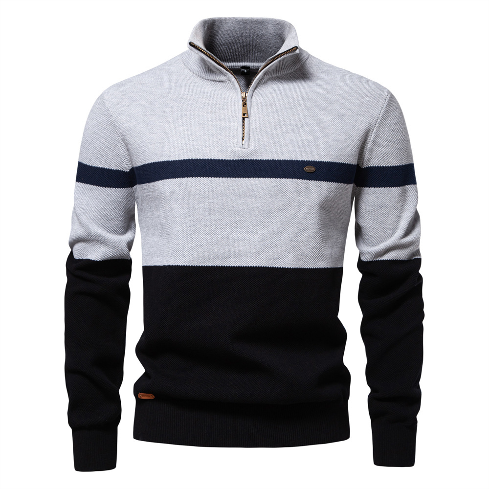 WOZK Autumn/Winter New Stand up Collar Men's Sweater Half Zipper Color blocked Knitted Sweater Quality Men's Wear warm