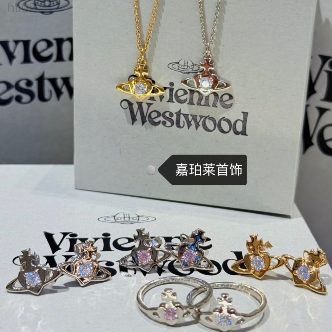 Designer Viviane Jewelry Weswood High-quality Empress Dowager New Heart Zircon Saturn Necklace Earrings Bracelet Ring Premium Heart Shape