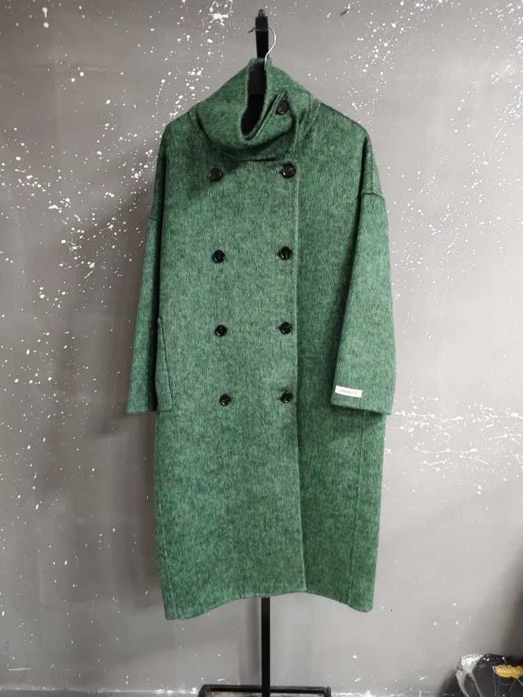 UCXQ Elegant Solid Color Wool Coat For Women Spliced Turtleneck Double Breasted A Line Coats 2025 Winter New Tide 23Z3543T251224