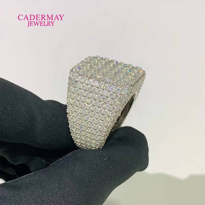 Hip-Hop Jewelry Custom Made Moissanite Champion Ring Full Iced Out Square 925 Silver VVS Moissanite Pinky Ring for Men