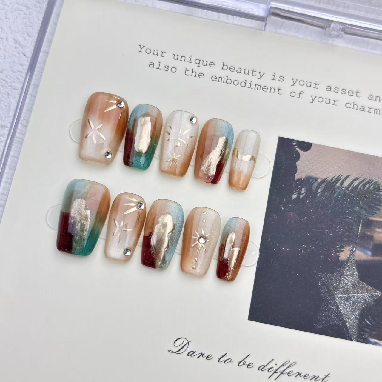 handmade nail enhancing caramel blended cat eye retro wearable nail art kits for nail art salon wholesale