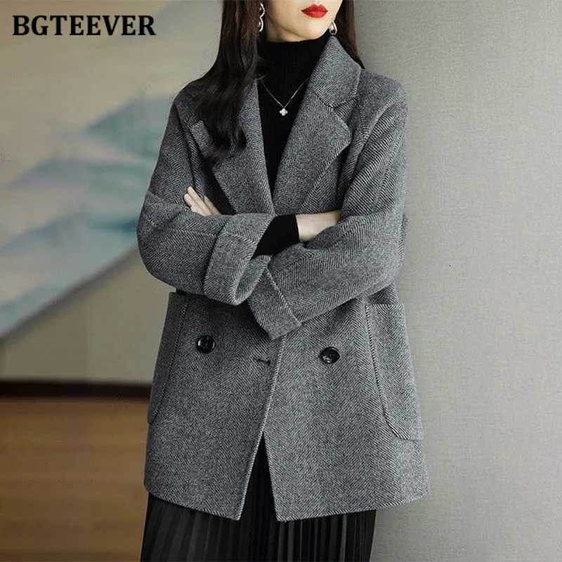BGTEEVER Stylish Long Sleeve Loose Pockets Women Woolen Jacket Autumn Winter Elegant Lapel Thick Female JacketsT251224