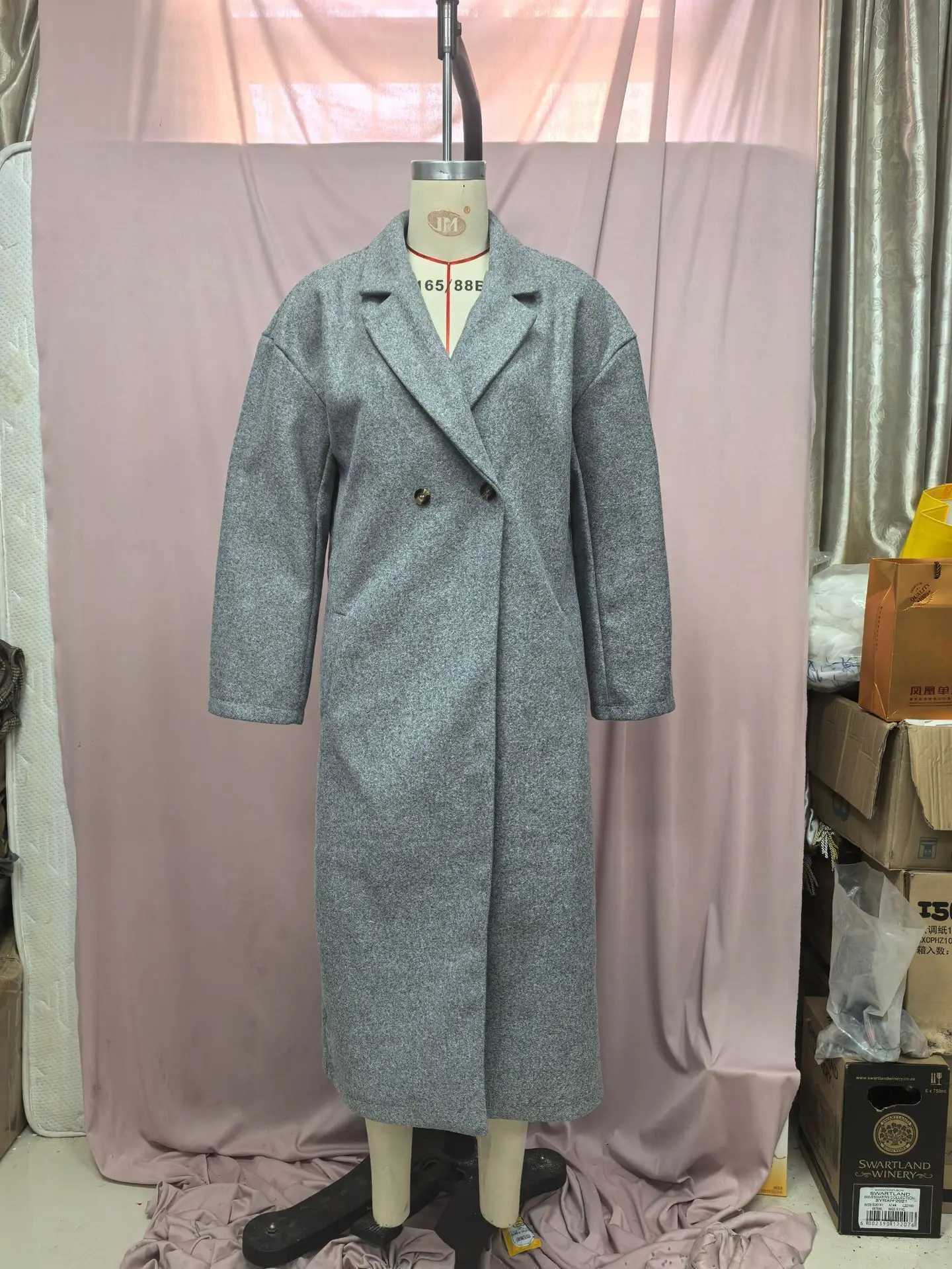 Women Wool Coat Long Jacket Autumn Winter 2025 Thick Overcoat Button Pockets Turn Down Collar Office Lady Woolen OuterwearT251224