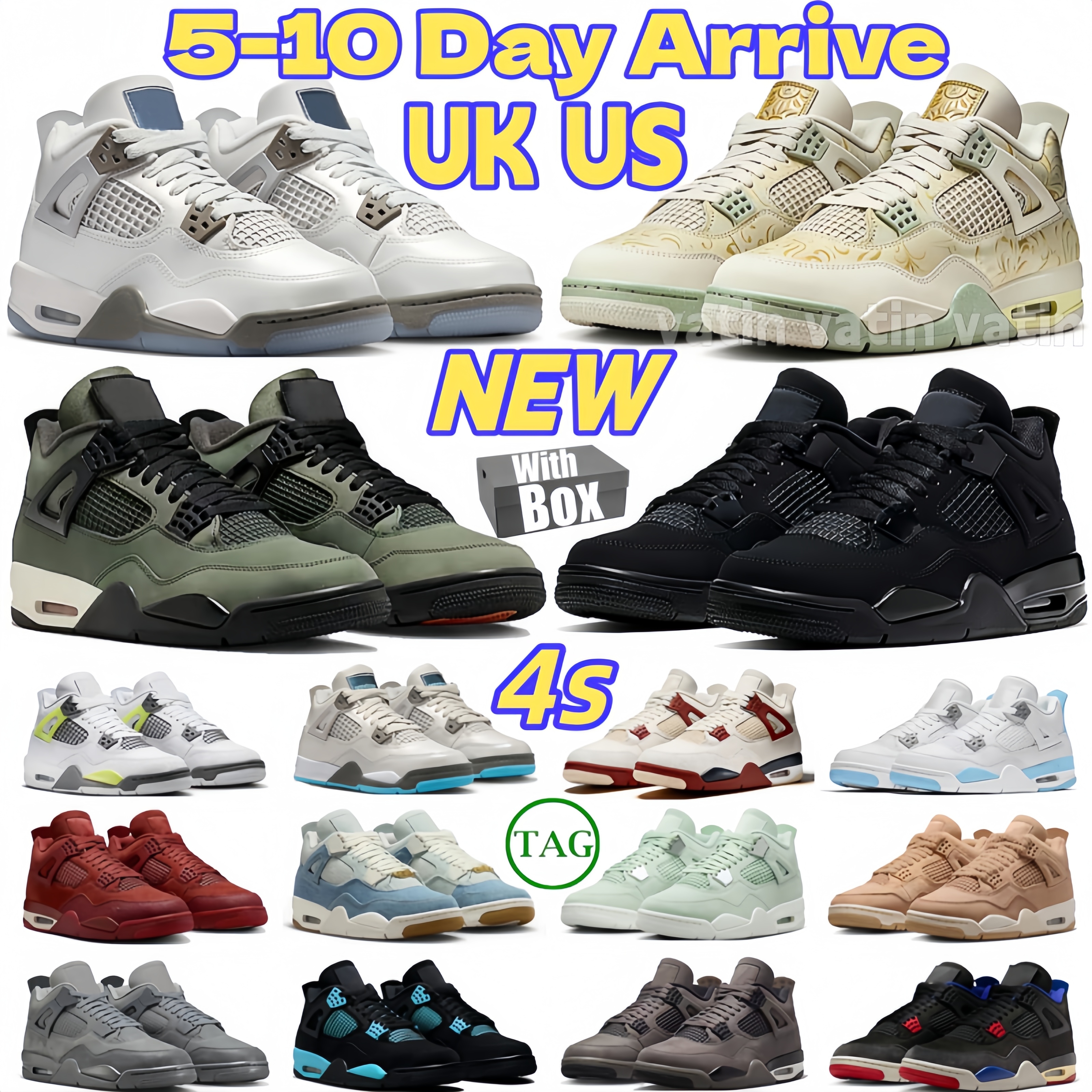 With box Designer shoes 4 basketball shoes for men women 4s shoes Black Cat White Thunder Deep Green Cave Stone Cozy Girl Snow Blue Pizza trainer sneakers outdoor shoes