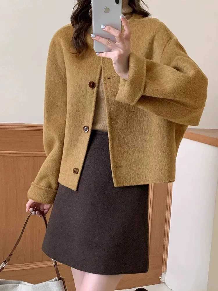 Wool Overcoat Winter Autumn Womens Short Coat Office Lady Elegant Double-sided Woolen Coat 2025 New Cardigan Jackets LooseT251224