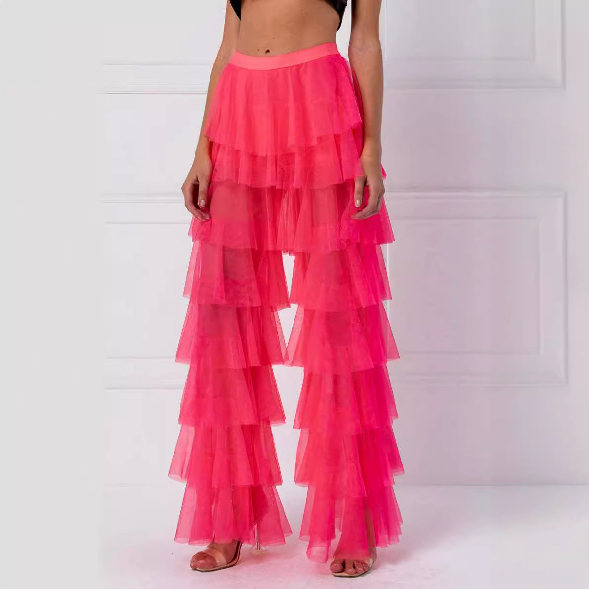 Fashion Lepoard Pants Women Custom Made Long Women Maxi Pants Puffy Tulle Multilayers Fluffy Tulle Pants Party Wear 240823