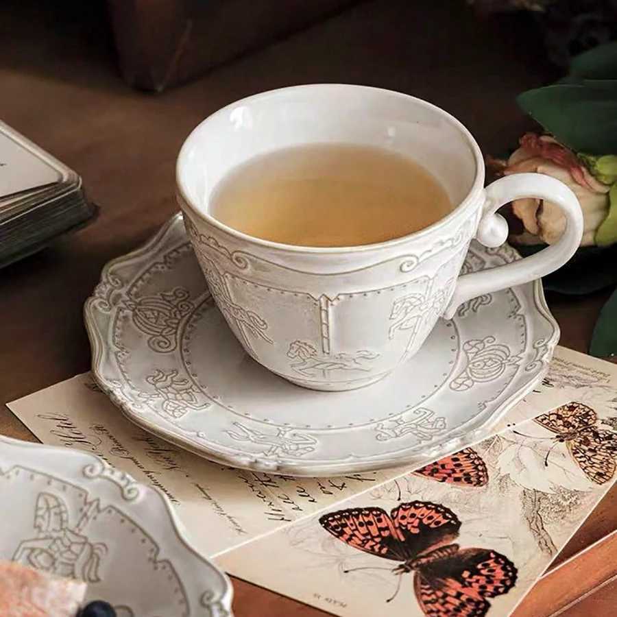 Nordic Style White Ceramic Coffee Cups Set Carousel Design Cups Set with Teapot with Plate Breakfast Milk Cup Excellent Gift C251224 - view 7