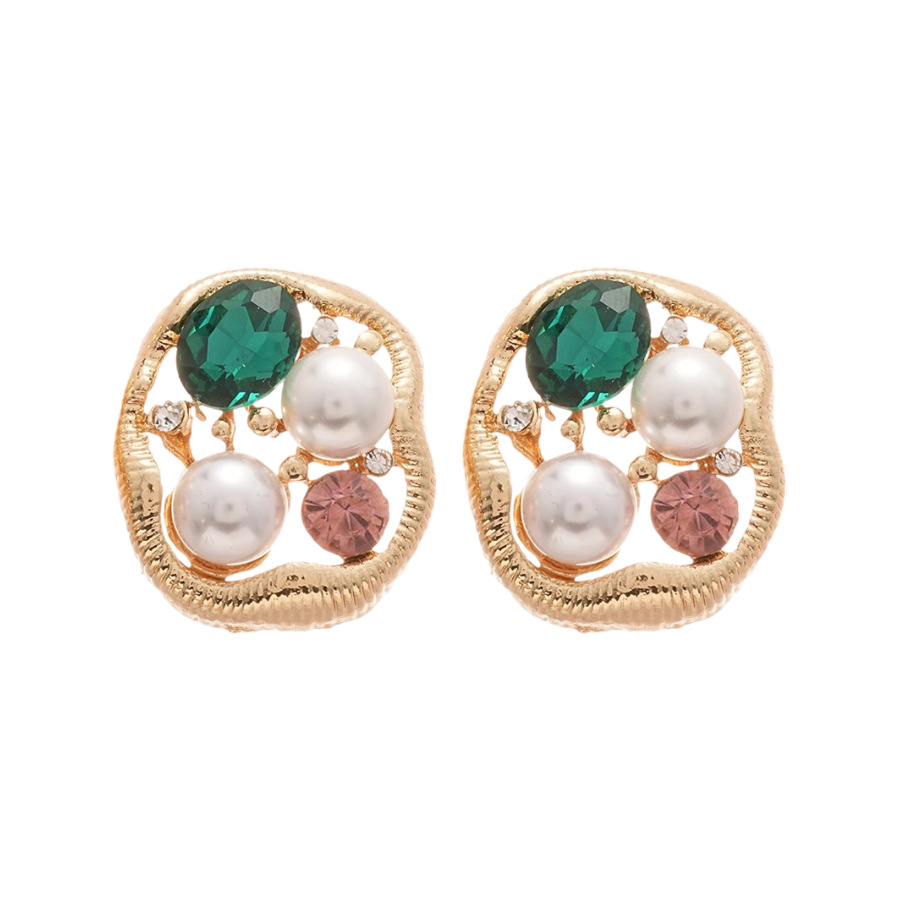 Silver Needle Inlaid Diamond Irregular Oval Pearl Stud Fashion Light Luxury Personality Vintage Versatile Earrings for Women - view 9
