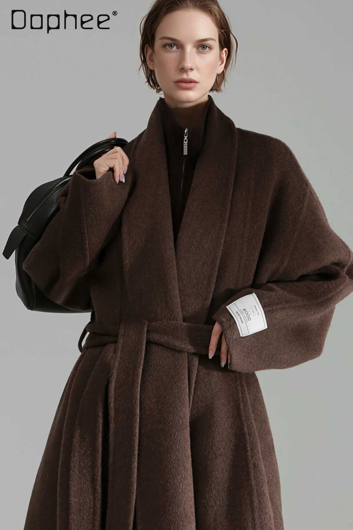 Commuter Style Temperament High-end Double-sided Woolen Jacket Korean Ins Fashion Lapel Long-sleeved Belt Slim Long Wool CoatT251224