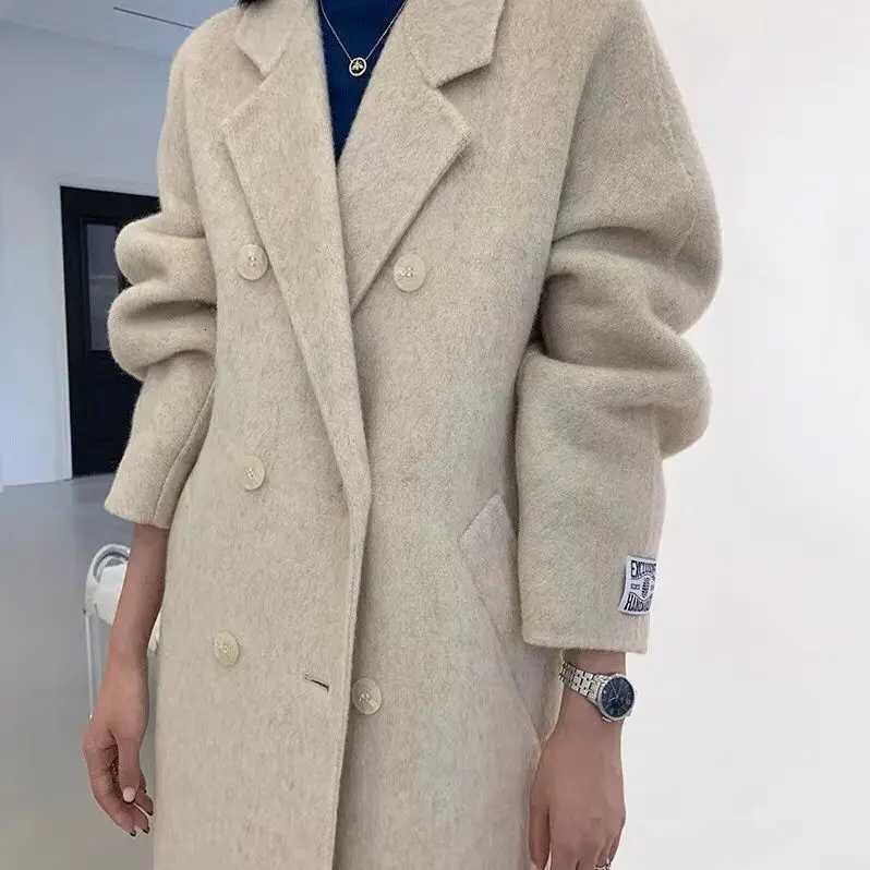2025 New Fashion Winter Coat Vintage Wool for Women Office Lady Covered Buttons Turn Down Collar Solid Long T310T251224