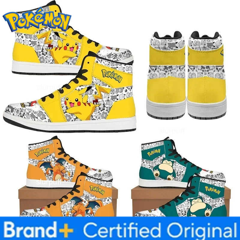 Pokemon Cartoon Pikachu Sneakers for Man Women PU High Top Sneakers Fashion Leather Casual Street Shoes Basketball Sports Shoes Gifts W251224