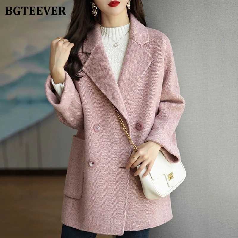 BGTEEVER Stylish Long Sleeve Loose Pockets Women Woolen Jacket Autumn Winter Elegant Lapel Thick Female JacketsT251224
