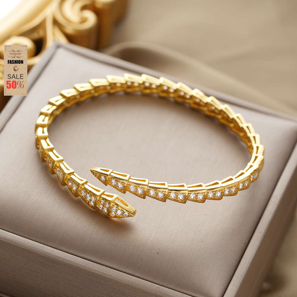 Bangle for Women Versatile European American Style Snake-Shaped Open Simple Niche Trendy Starry Sky Diamond-Embedded Fashionable High-End Jewelry