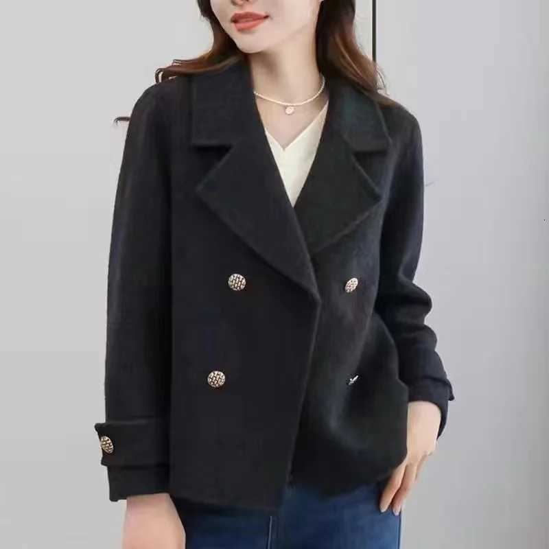 High-Quality Wool Jacket Women Spring Autumn 2024 New Double-Sided Woolen Coat Fashion Outwear Suit Collar Overcoat Female TopsT251224