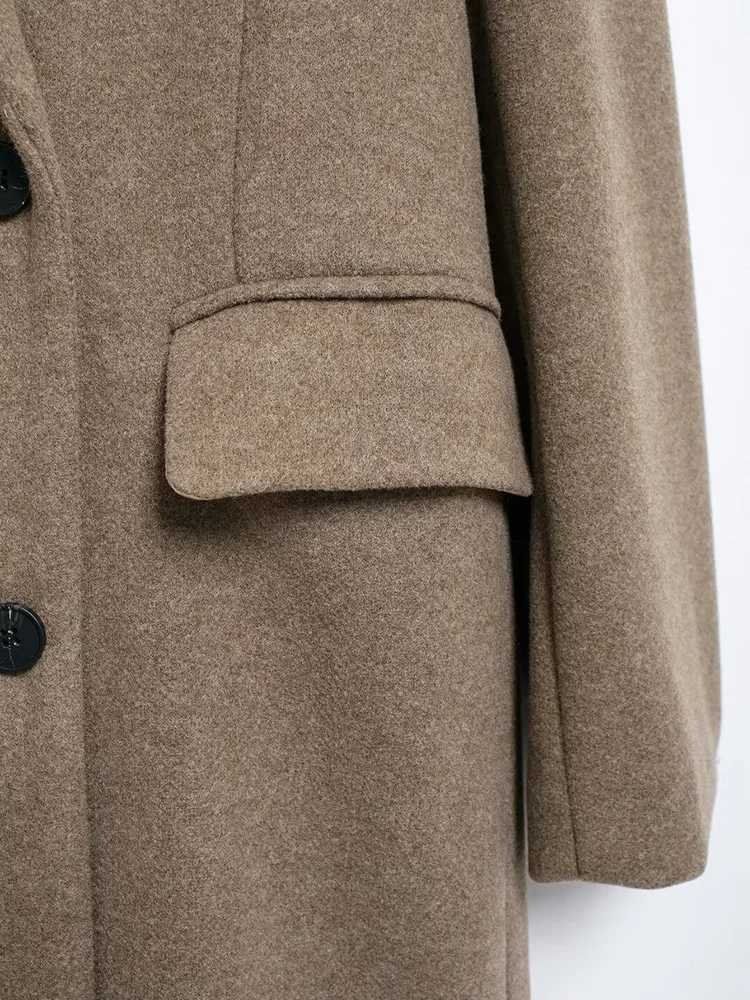 The New Female Fashion For Autumn/Winter 2024 Simple Double-Breasted Woolen Coat With PocketT251224