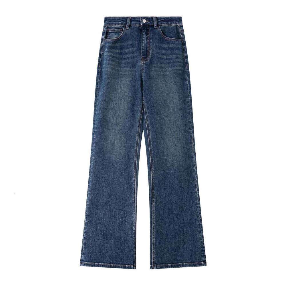 VIMLY Women's Denim Pants 2025 Winter Retro Washed Waist Cinching Slim Flared Jeans Elegant Button Pocket Women Bottoms 75219 X251224