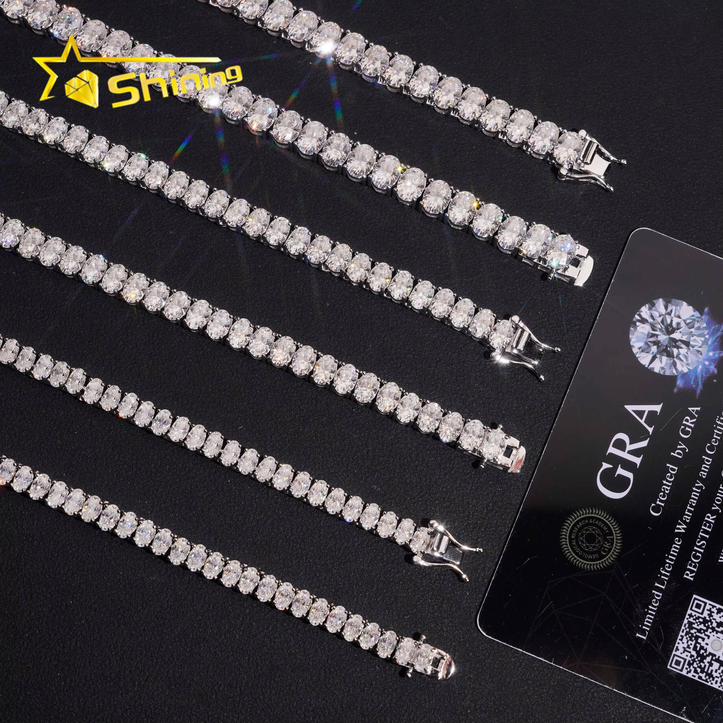 Fashion Jewelry Bling Shining Necklace Hip Hop Jewelry Iced Out Oval Cut Moissanite VVS Diamond Tennis Chain