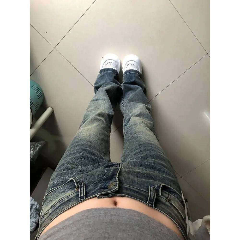 American Retro Women's Jeans Spring Autumn Spicy Girl Street High Waist Slim Wide Leg Floor Length Horseshoe Pants X251224