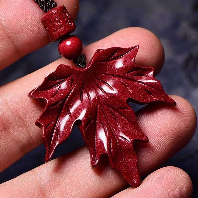 Cinnabar Maple Leaf Pendant Necklace, Men's and Women's Lucky Charm Pendant, Fashion Jewelry Accessories, Sweater Chains, Gifts X251224