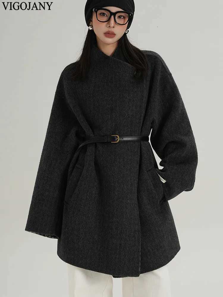 Women Black Nature 100 Wool Long Coat 2025 Elegant Long Sleeve Cashmere Jacket Winter Lady Casual Turndown Collar Woolen CoatT251224