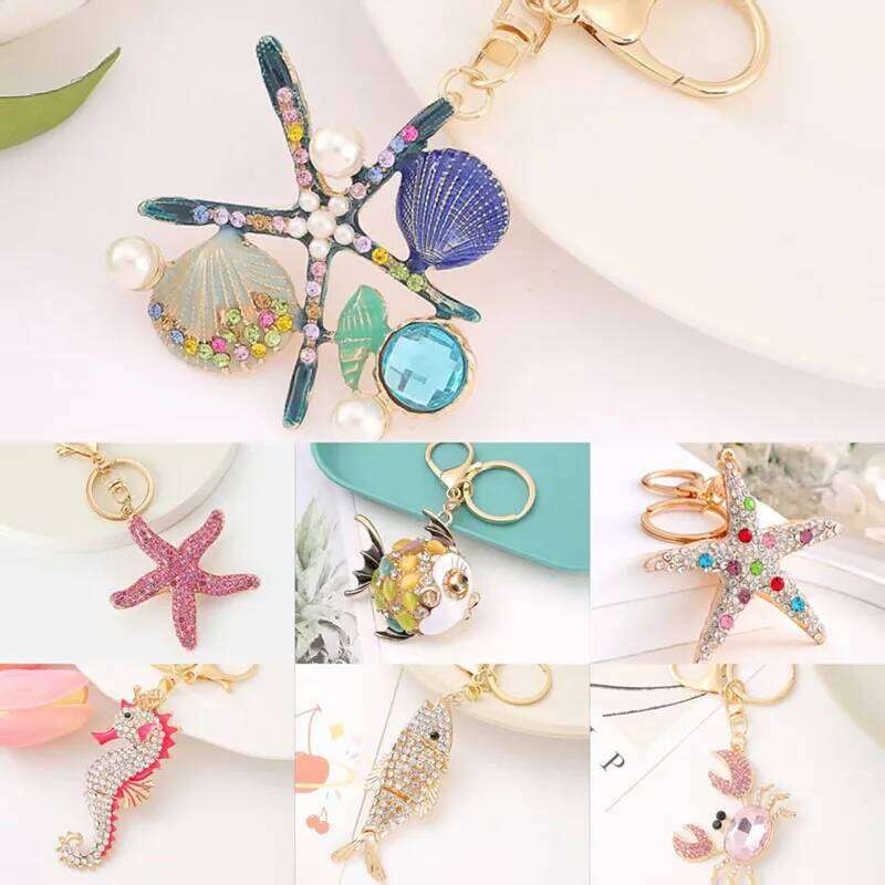 New Sweet Marine Life Pendant Keychain Unisex Small Crystal Beads Mobile Phone Car Key Ornaments Girls Birthday Gift Handicrafts X251224