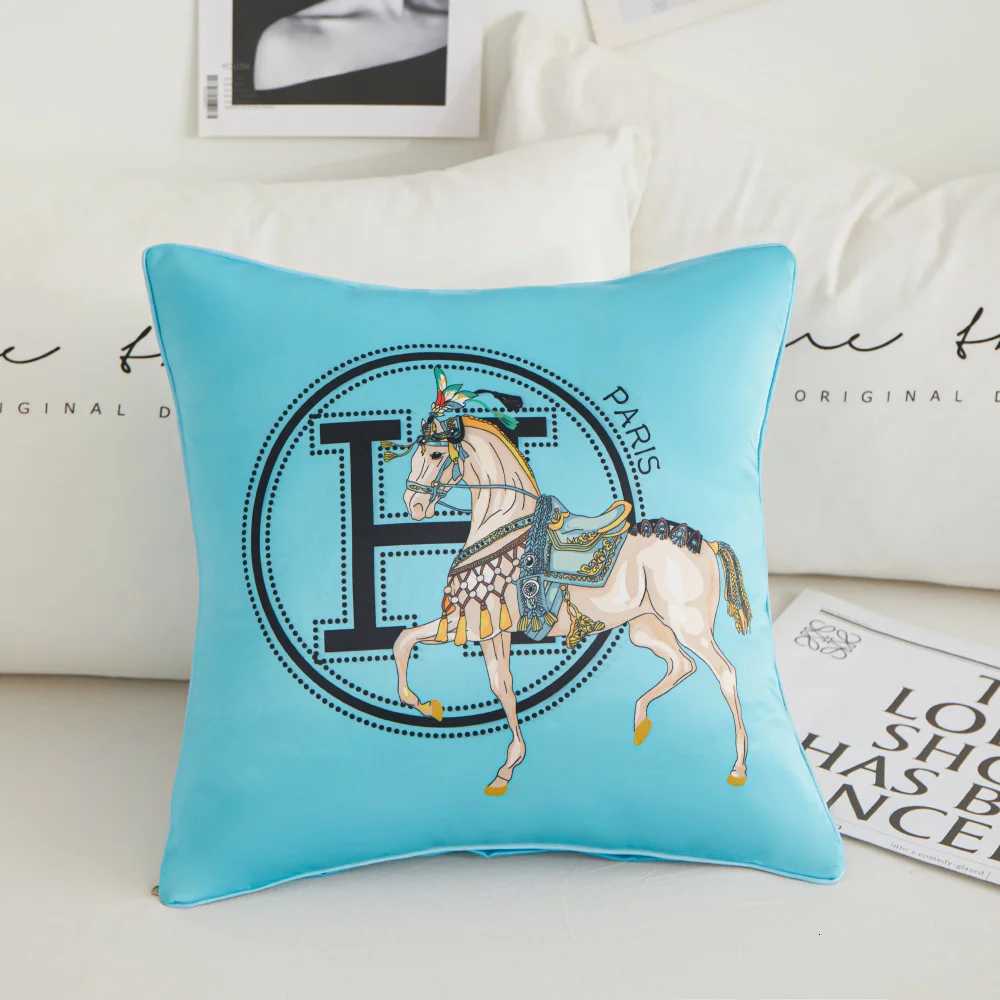 luxury Modern Style Satin Cushion Cover Horse Embroidered Letter H case 45x45cm Bedside Office Sofa Waist Home Decor Cushion Case M251224