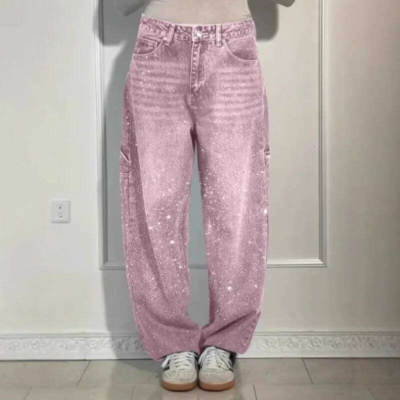 2025 New Rhinestone for Streetweart Wide Leg Denim Jeans Y2k Baggey Pants Korean Fashion Women Clothing X251224