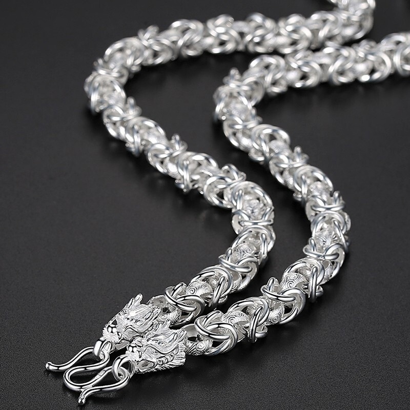 Double Head for Men, Bold Fashionable Personality Trendy Men's Versatile Live Cuban Chain Dragon Bone Necklace Hip-Hop