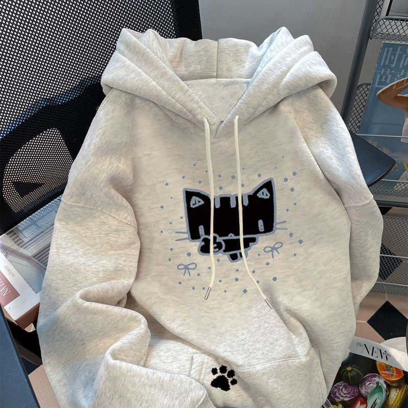 Korean-style printed hooded sweatshirt for men, new autumn/winter style, casual sportswear, thick and warm, loose fit, versatile and easy to wear K251