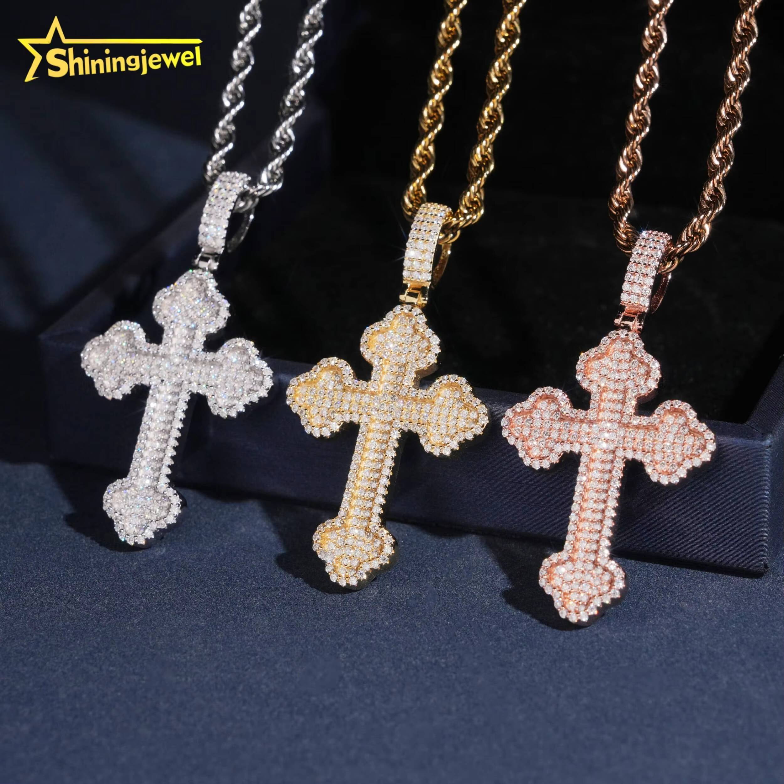 Fine Jewelry Iced Out 925 Silver GRA Certificate Rose Gold Mens Hip Hop Moissanite Cross Pendant