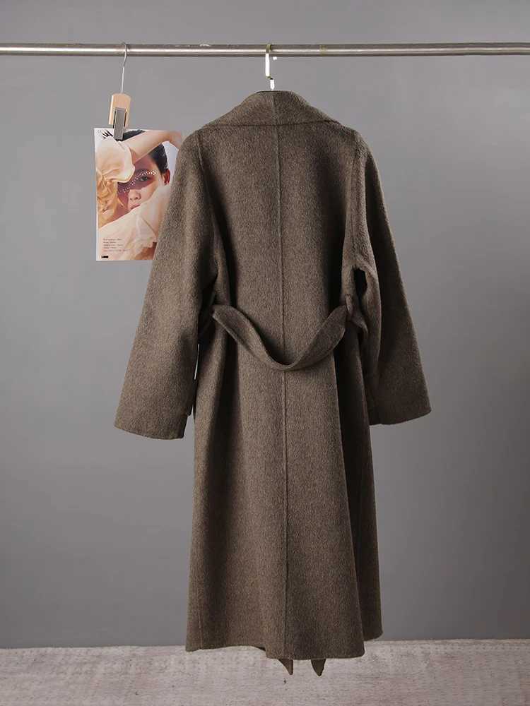 EWQ Long Brown Woolen Coat Beautiful Clothing Overcoat Long Double-faced Cashmere Coat Kaschmir Mantel 2025 Autumn OuterwearT251224