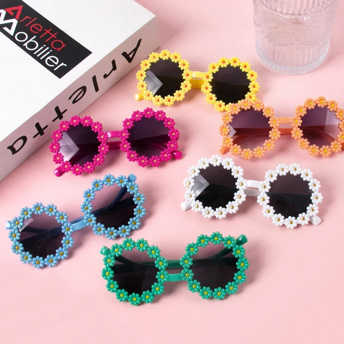 Kids Daisy Flower Round Frame Sunglasses Children Girls Birthday Wedding Party Po Props Summer Outdoor Decor Supplies Z260305