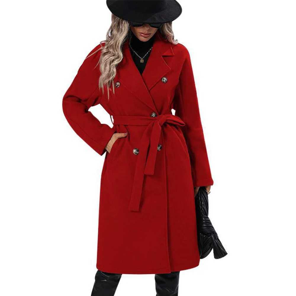 Women Long Wool Blend Coats Female Turn Down Collar Thick Long Double Breasted Button Trench Overcoat JYFS-9238T251224