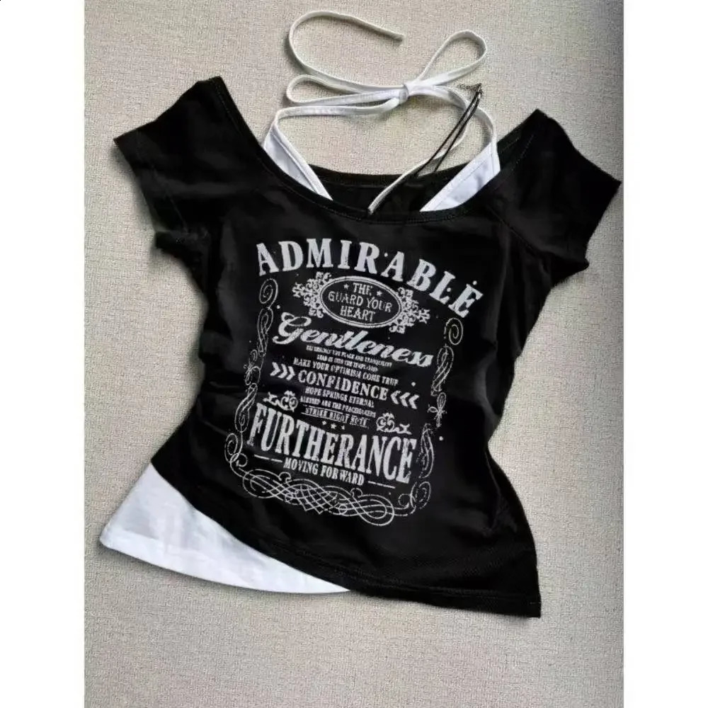Vintage Clothes Women Print Sexy Punk Streetwear Slim Femme Tees Shirt Gothic Casual Grunge T Shirts 2000s Emo Y2k Crop Top 251223