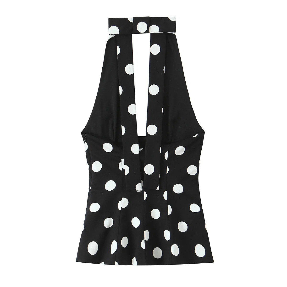 Summer Arrivals Womens Clothing Bowknot V-neck Sleeveless Slim Fit Polka Dot Halter Neck Top 251224